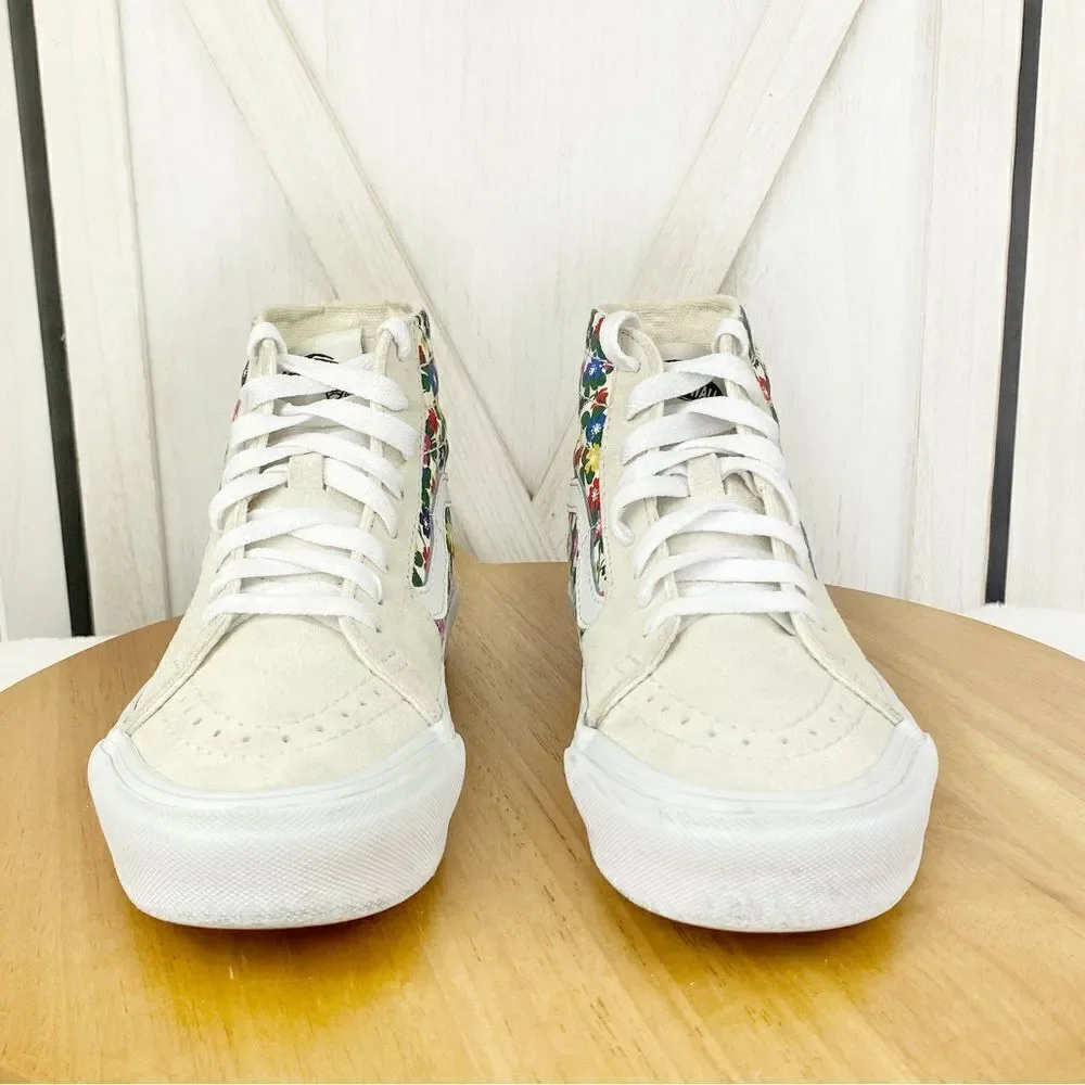 Vans Sk8 Hi Tapered Floral Sneakers White Suede Canvas‎ Multi 3.5 Men 5 Women